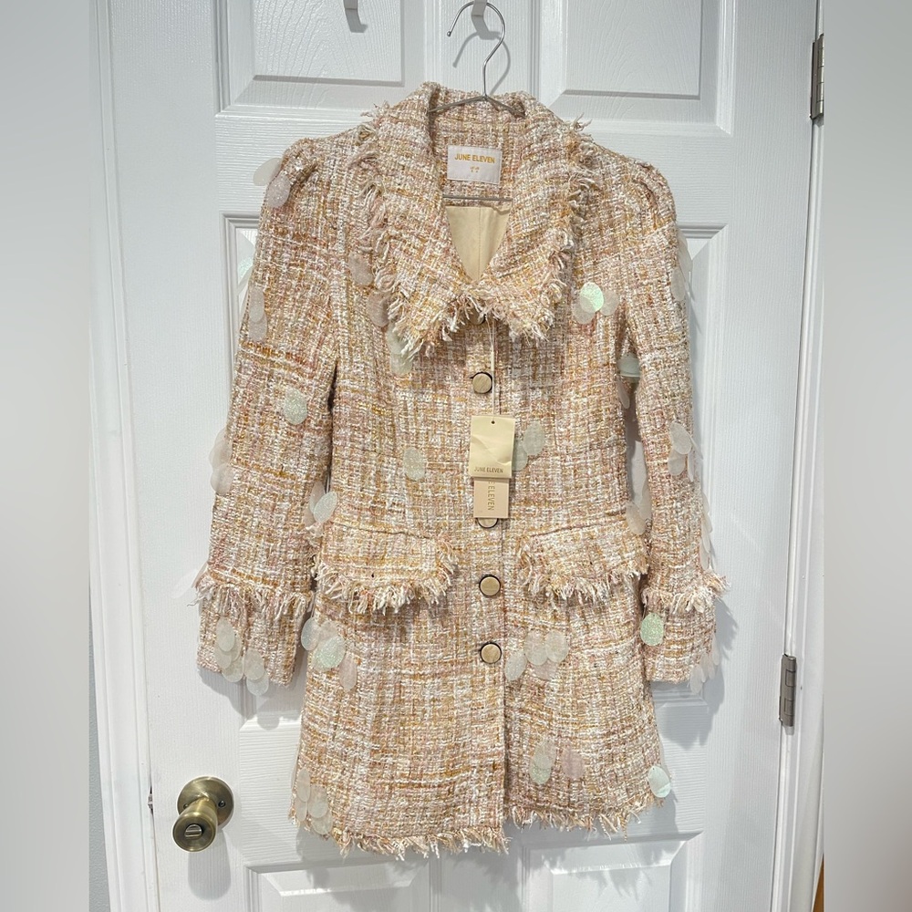 June Eleven Tweed Blazer Dress with Fringe Details - Picture 6 of 11